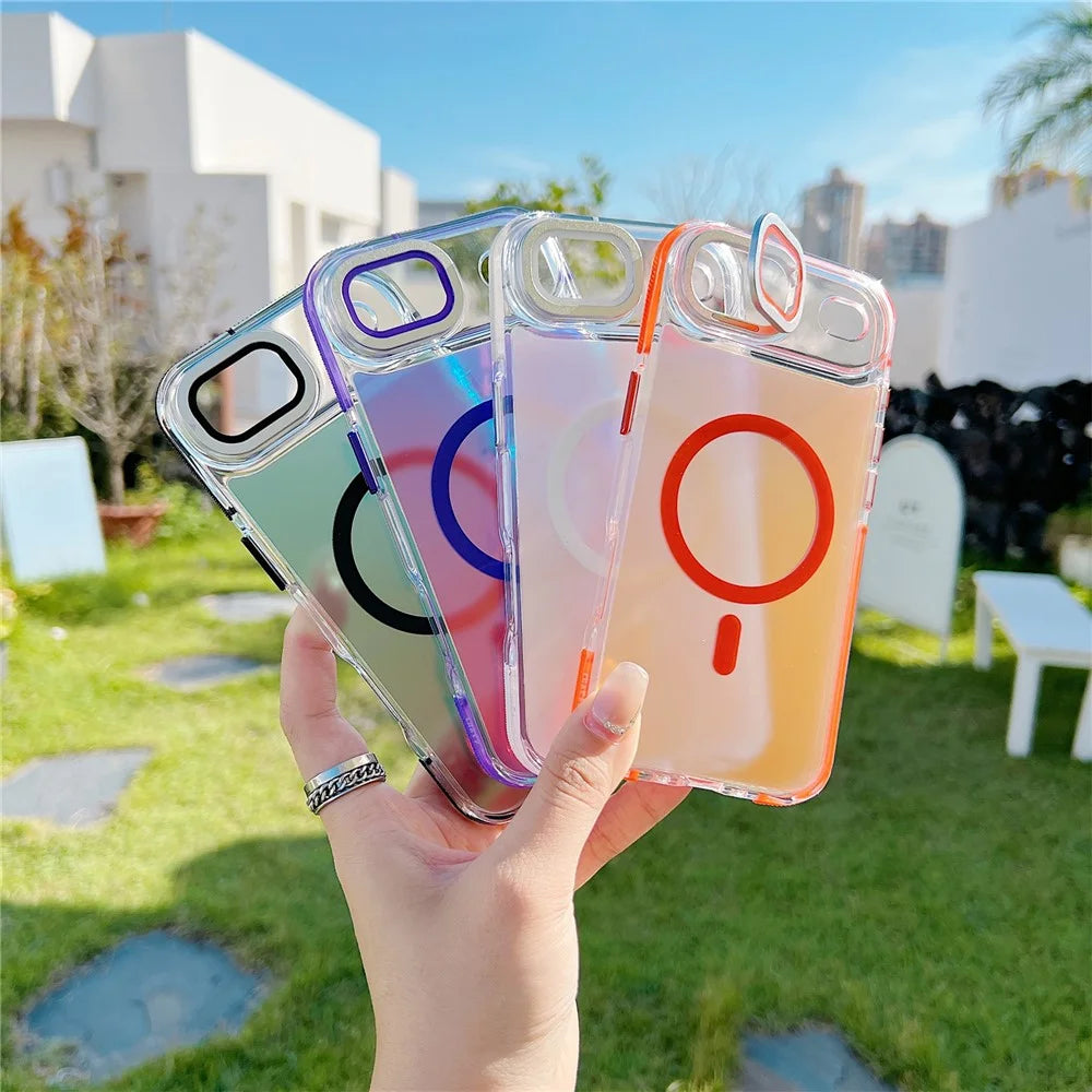 For iPhone Air Magnetic Case TPU Acrylic Phone Back Cover with Lens Film and Kickstand - Orange - 7