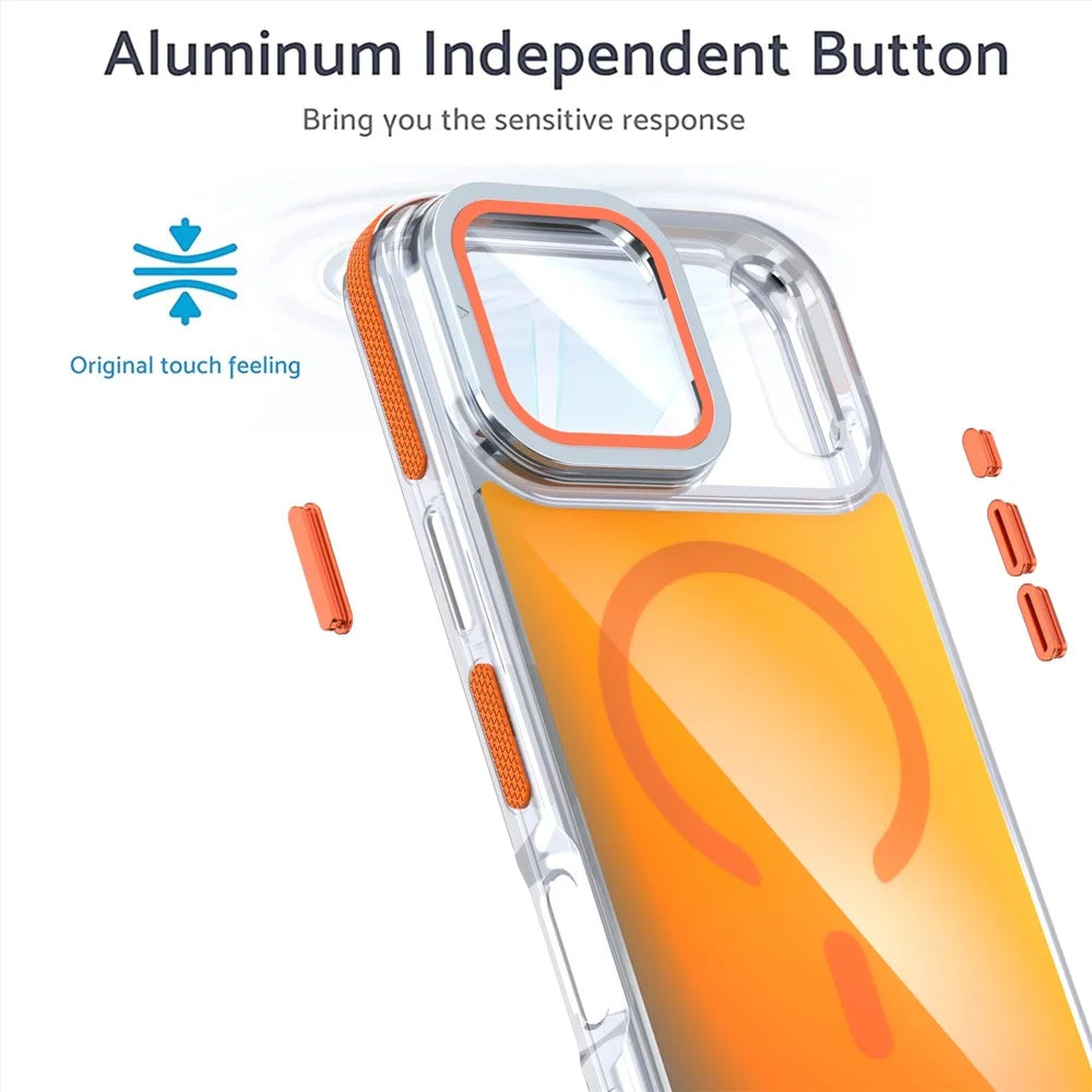 For iPhone 18 Pro Max / 17 Pro Max Magnetic Case TPU Acrylic Phone Back Cover with Lens Film and Kickstand - Orange - 4