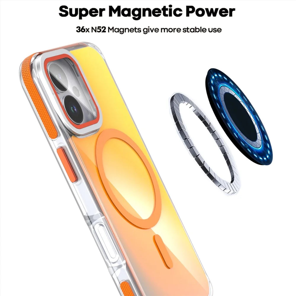 For iPhone 17 Magnetic Case TPU Acrylic Phone Back Cover with Lens Film and Kickstand - Orange - 3