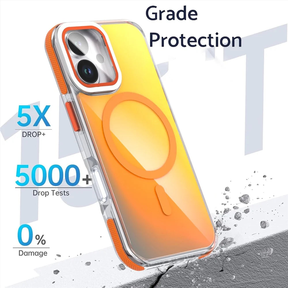 For iPhone 17 Magnetic Case TPU Acrylic Phone Back Cover with Lens Film and Kickstand - Orange - 5