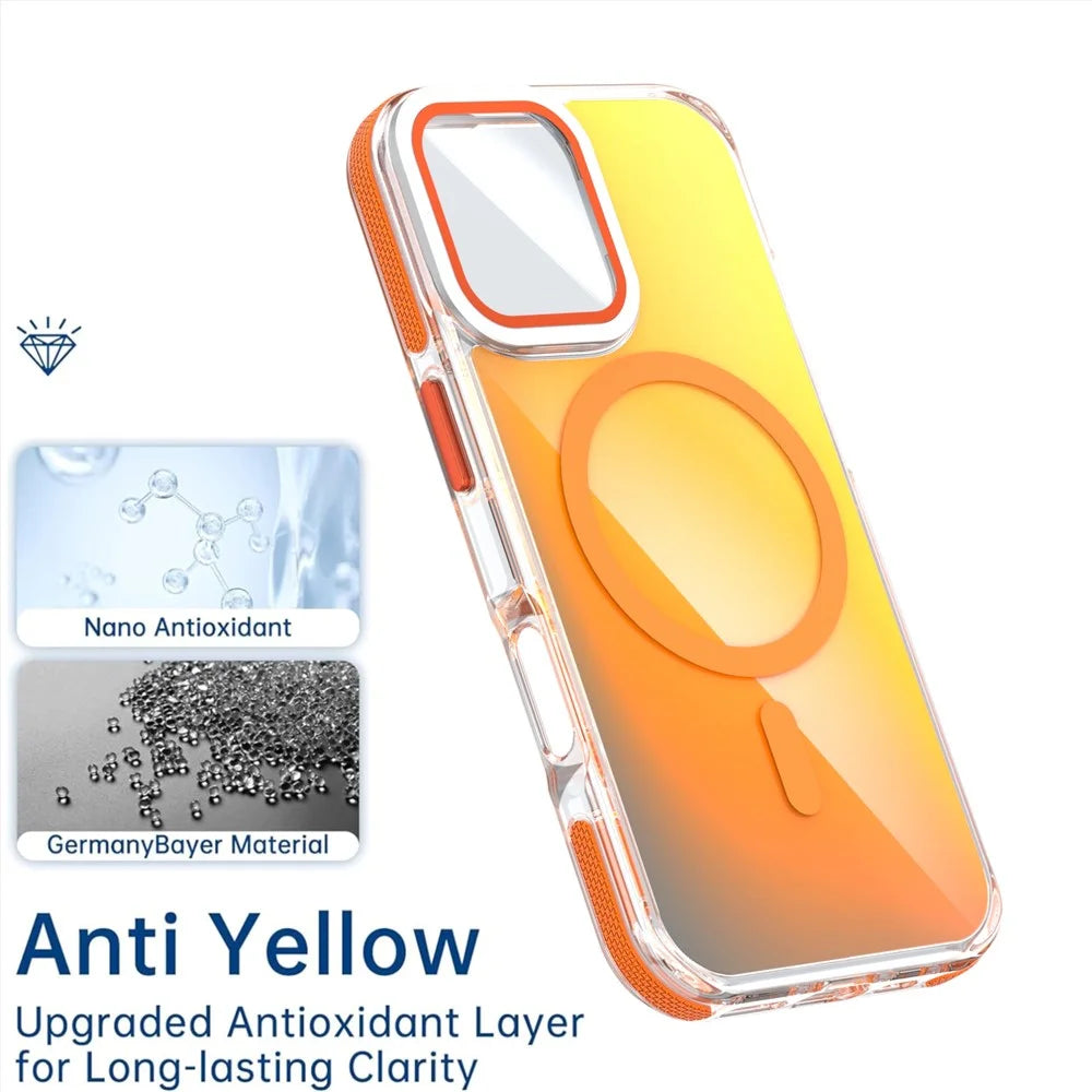 For iPhone 17 Magnetic Case TPU Acrylic Phone Back Cover with Lens Film and Kickstand - Orange - 7