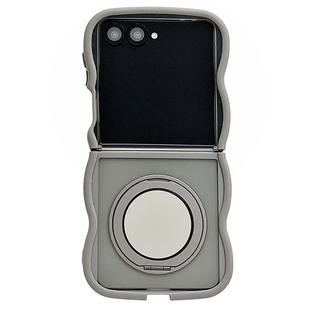 For Samsung Galaxy Z Flip7 5G Magnetic Case Mirror Rotating Kickstand Wave Edge TPU + PC Phone Cover - Grey - 1
