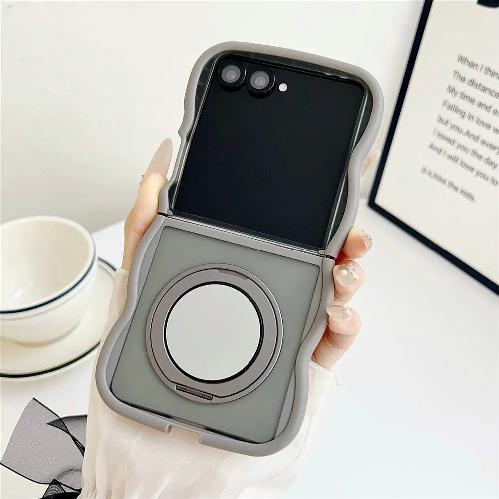 For Samsung Galaxy Z Flip7 5G Magnetic Case Mirror Rotating Kickstand Wave Edge TPU + PC Phone Cover - Grey - 2