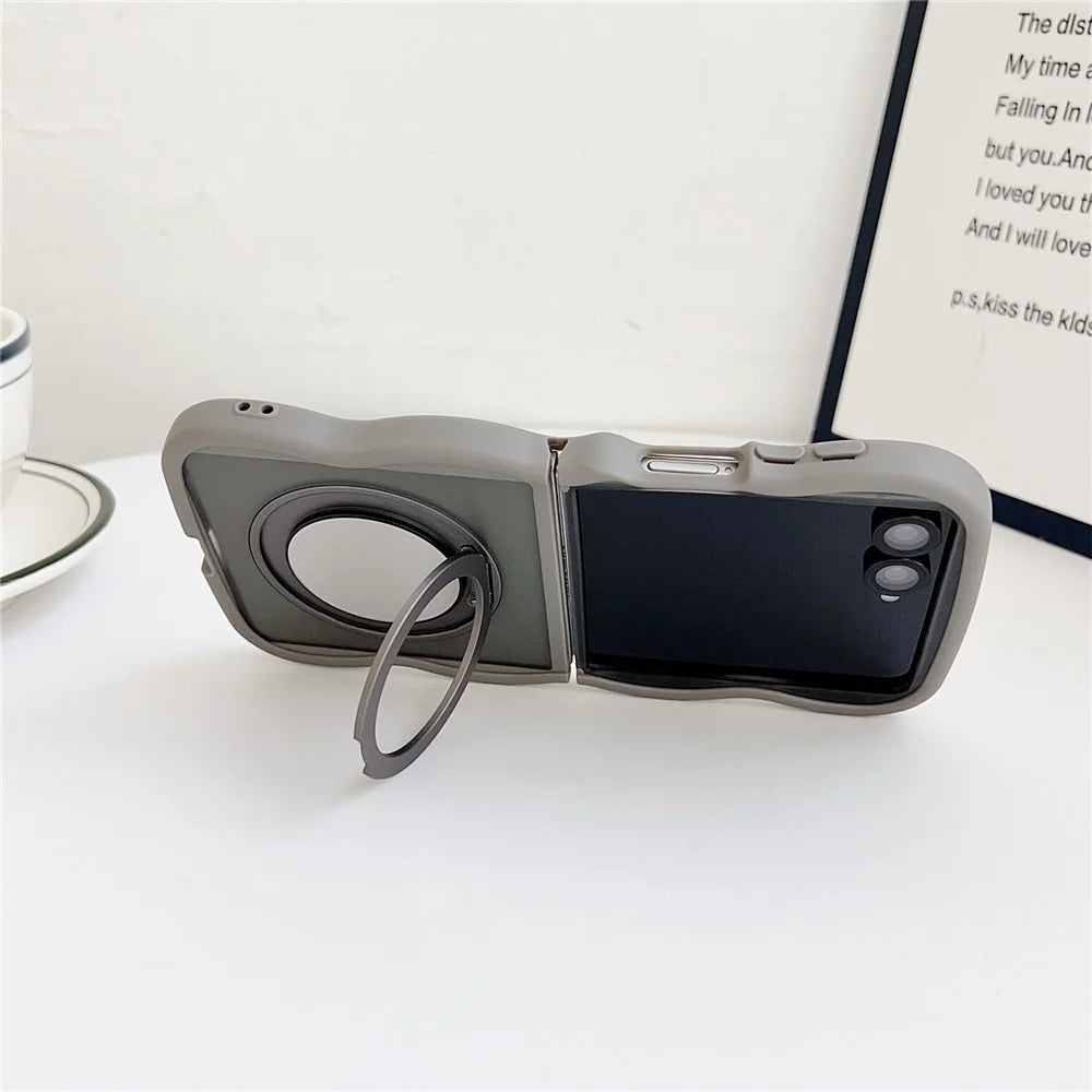 For Samsung Galaxy Z Flip7 5G Magnetic Case Mirror Rotating Kickstand Wave Edge TPU + PC Phone Cover - Grey - 4