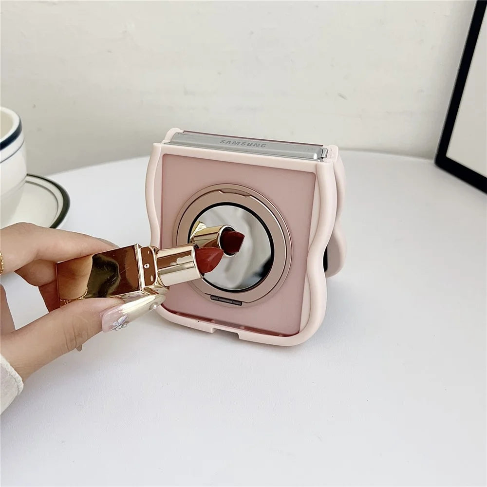 For Samsung Galaxy Z Flip7 5G Magnetic Case Mirror Rotating Kickstand Wave Edge TPU + PC Phone Cover - Grey - 6