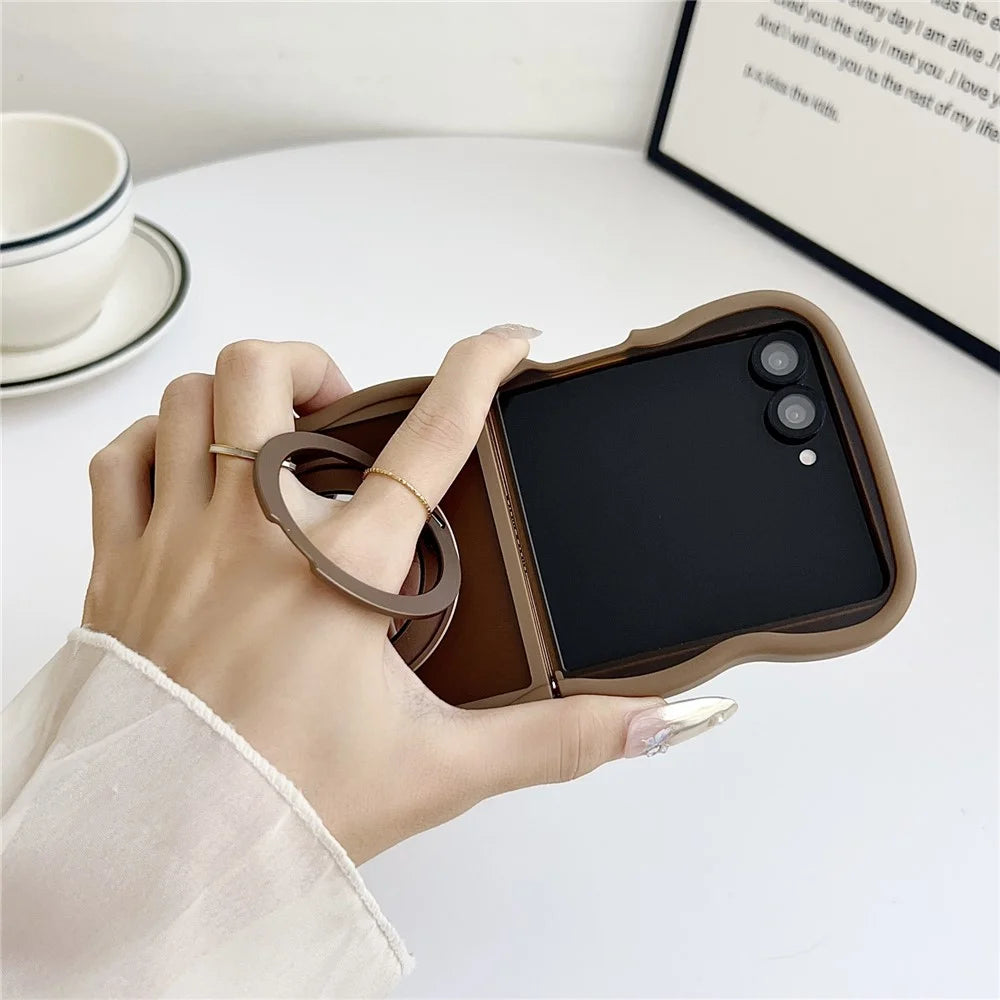 For Samsung Galaxy Z Flip7 5G Magnetic Case Mirror Rotating Kickstand Wave Edge TPU + PC Phone Cover - Grey - 7