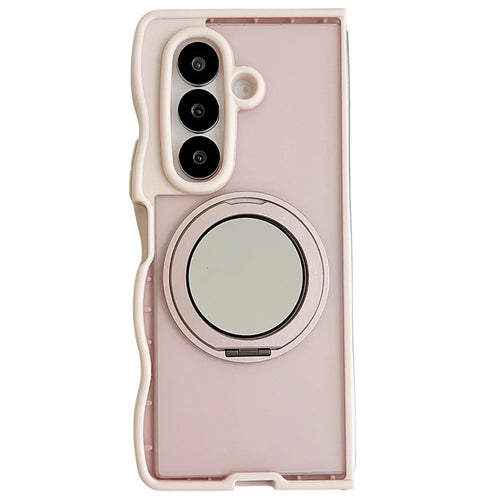 For Samsung Galaxy Z Fold7 5G Magnetic Case Mirror Rotating Kickstand Wave Edge TPU + PC Phone Cover - Pink - 1