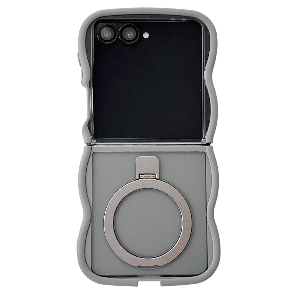 For Samsung Galaxy Z Flip7 5G Magnetic Case Kickstand Skin-Touch Wave Edge TPU + PC Phone Cover - Grey - 1