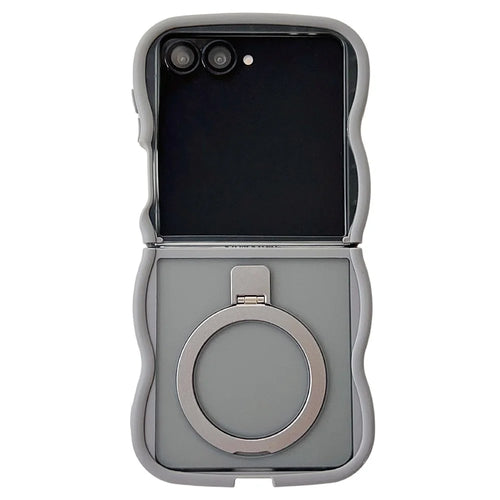For Samsung Galaxy Z Flip7 5G Magnetic Case Kickstand Skin-Touch Wave Edge TPU + PC Phone Cover - Grey - 1