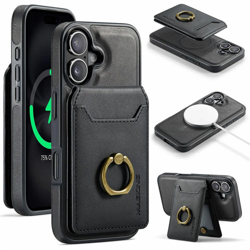 MAGKING K1 Series For iPhone 17 Magnetic Case PC + TPU + PU Phone Cover with Card Holder - Black - 1