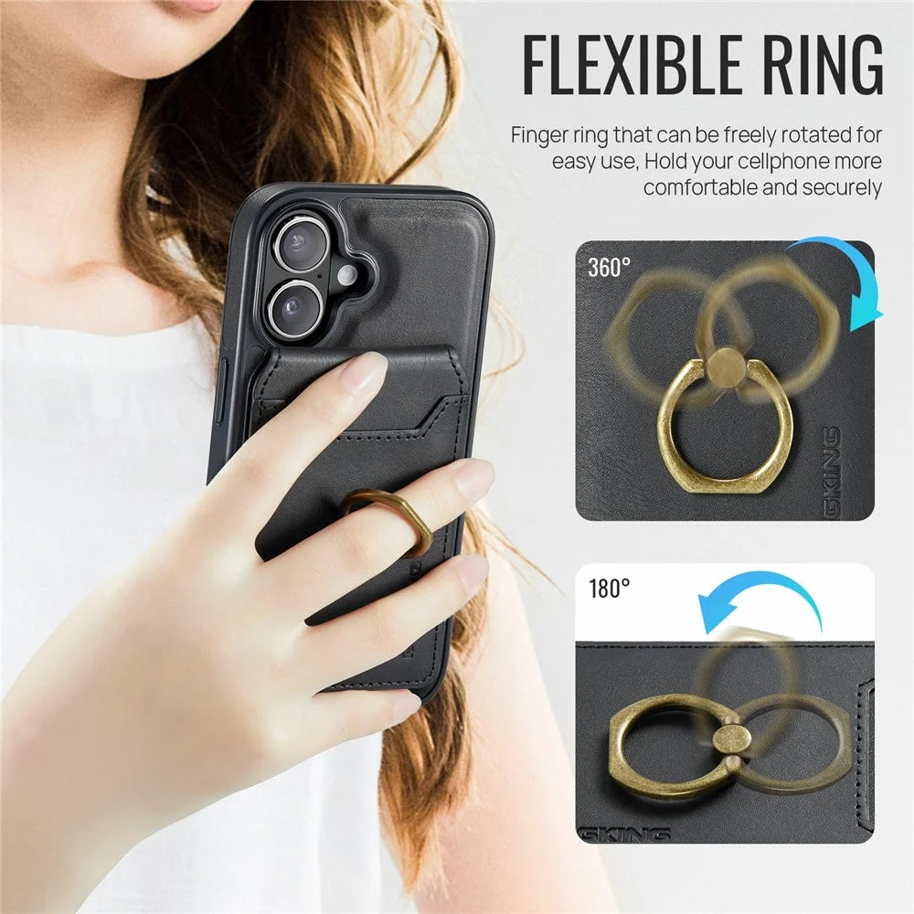 MAGKING K1 Series For iPhone 17 Magnetic Case PC + TPU + PU Phone Cover with Card Holder - Black - 7
