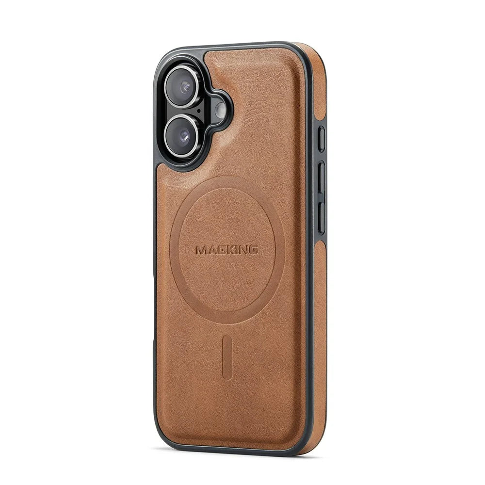 MAGKING K1 Series For iPhone 17 Magnetic Case PC + TPU + PU Leather Phone Cover - Brown - 1
