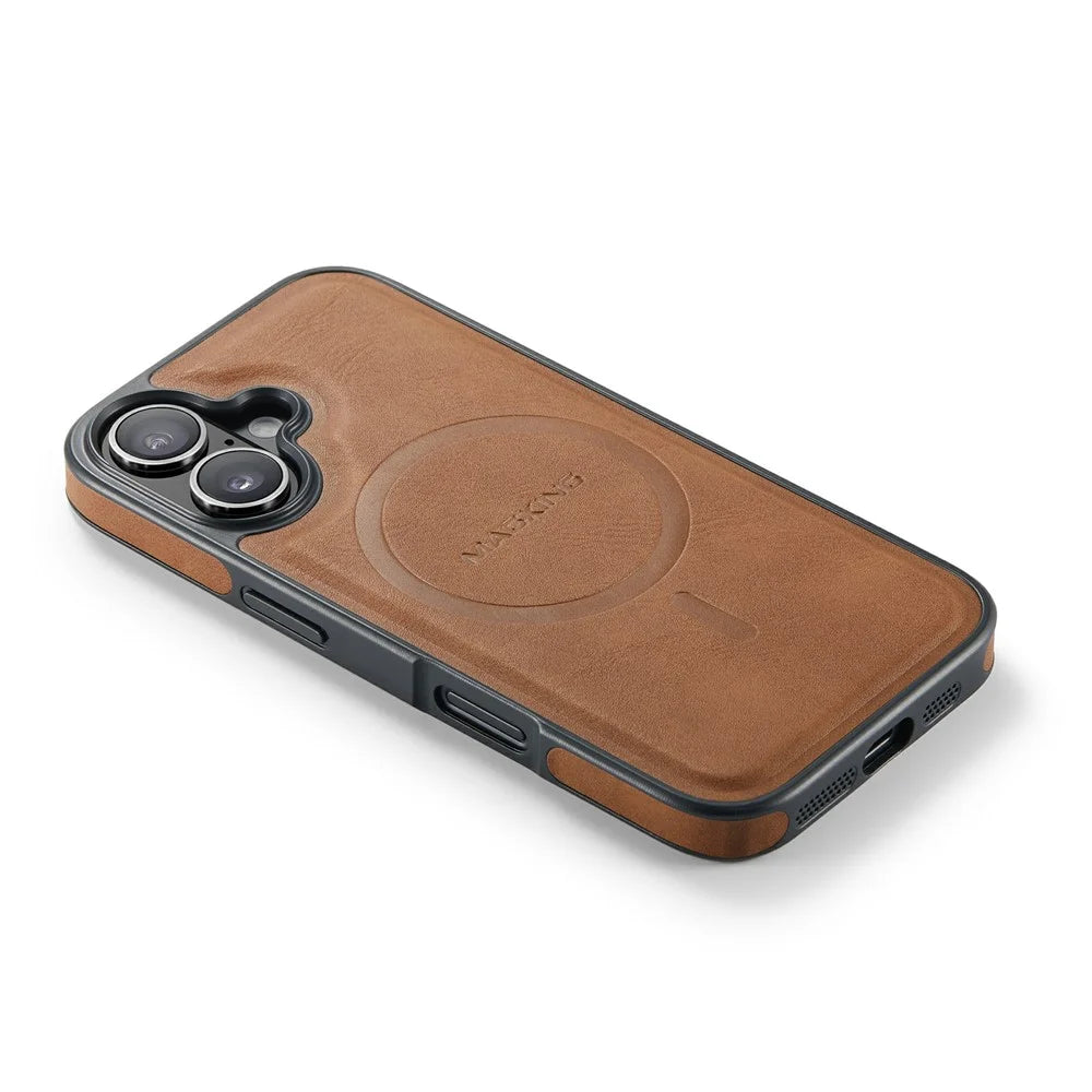 MAGKING K1 Series For iPhone 17 Magnetic Case PC + TPU + PU Leather Phone Cover - Brown - 4