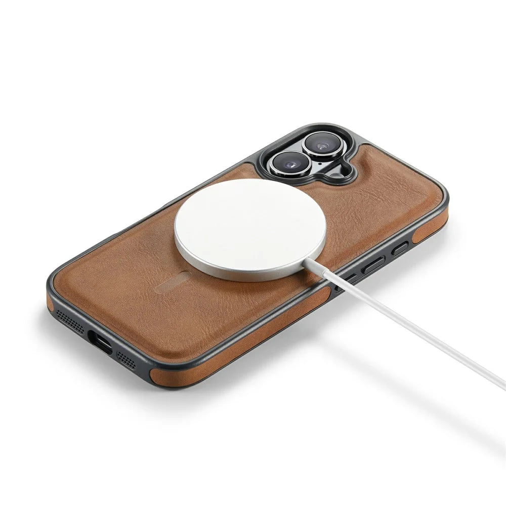 MAGKING K1 Series For iPhone 17 Magnetic Case PC + TPU + PU Leather Phone Cover - Brown - 6