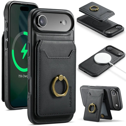 MAGKING K1 Series For iPhone Air Magnetic Case PC + TPU + PU Phone Cover with Card Holder - Black - 1