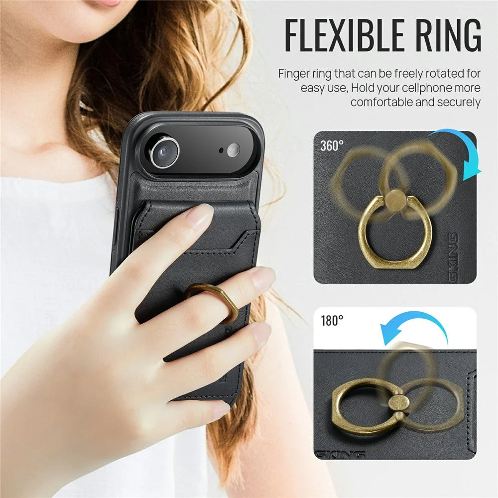 MAGKING K1 Series For iPhone Air Magnetic Case PC + TPU + PU Phone Cover with Card Holder - Black - 7