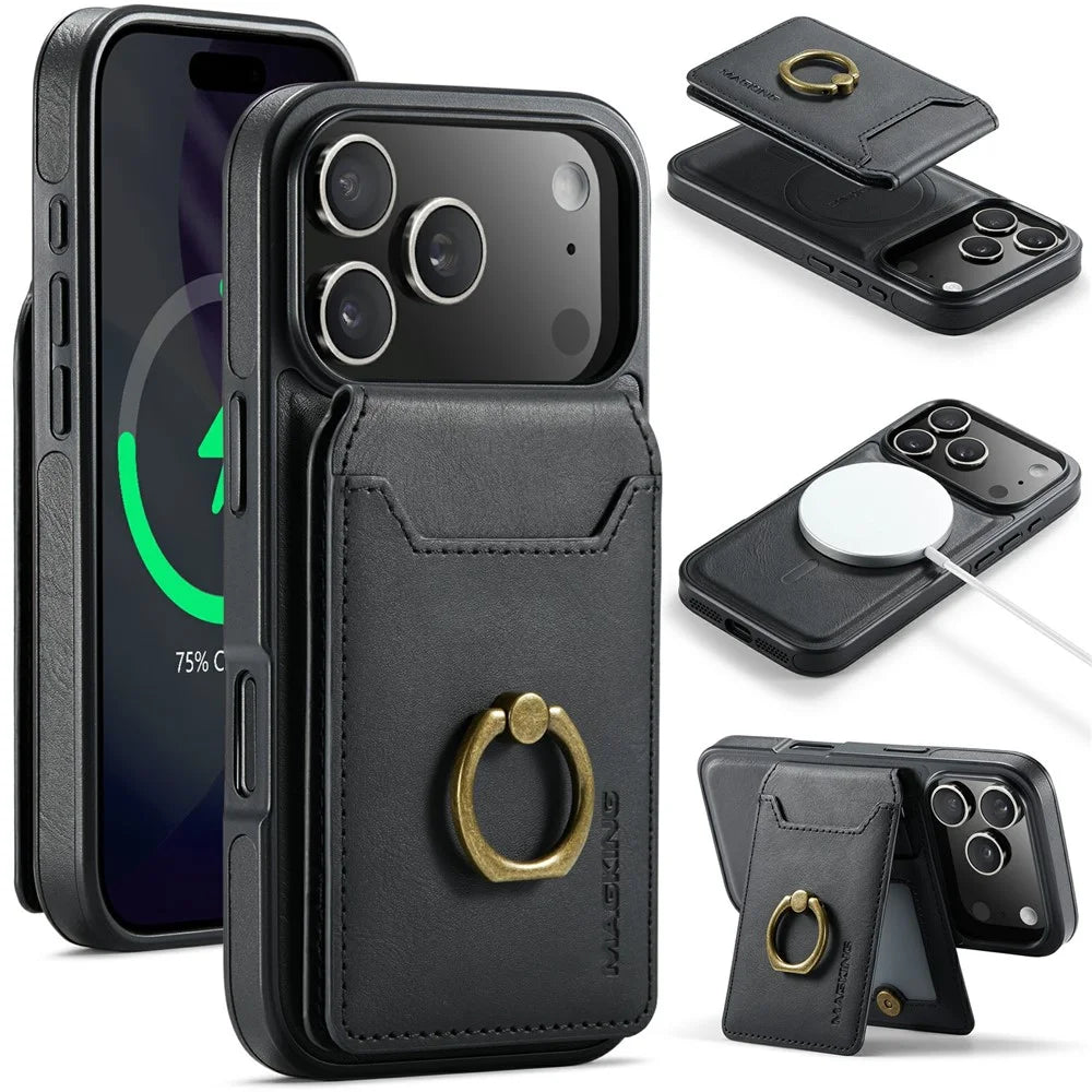 MAGKING K1 Series For iPhone 18 Pro Max / 17 Pro Max Magnetic Case PC + TPU + PU Phone Cover with Card Holder - Black - 1