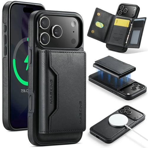 MAGKING K2 Series For iPhone 18 Pro / 17 Pro Case Compatible with MagSafe PC + TPU + PU Phone Cover - Black - 1