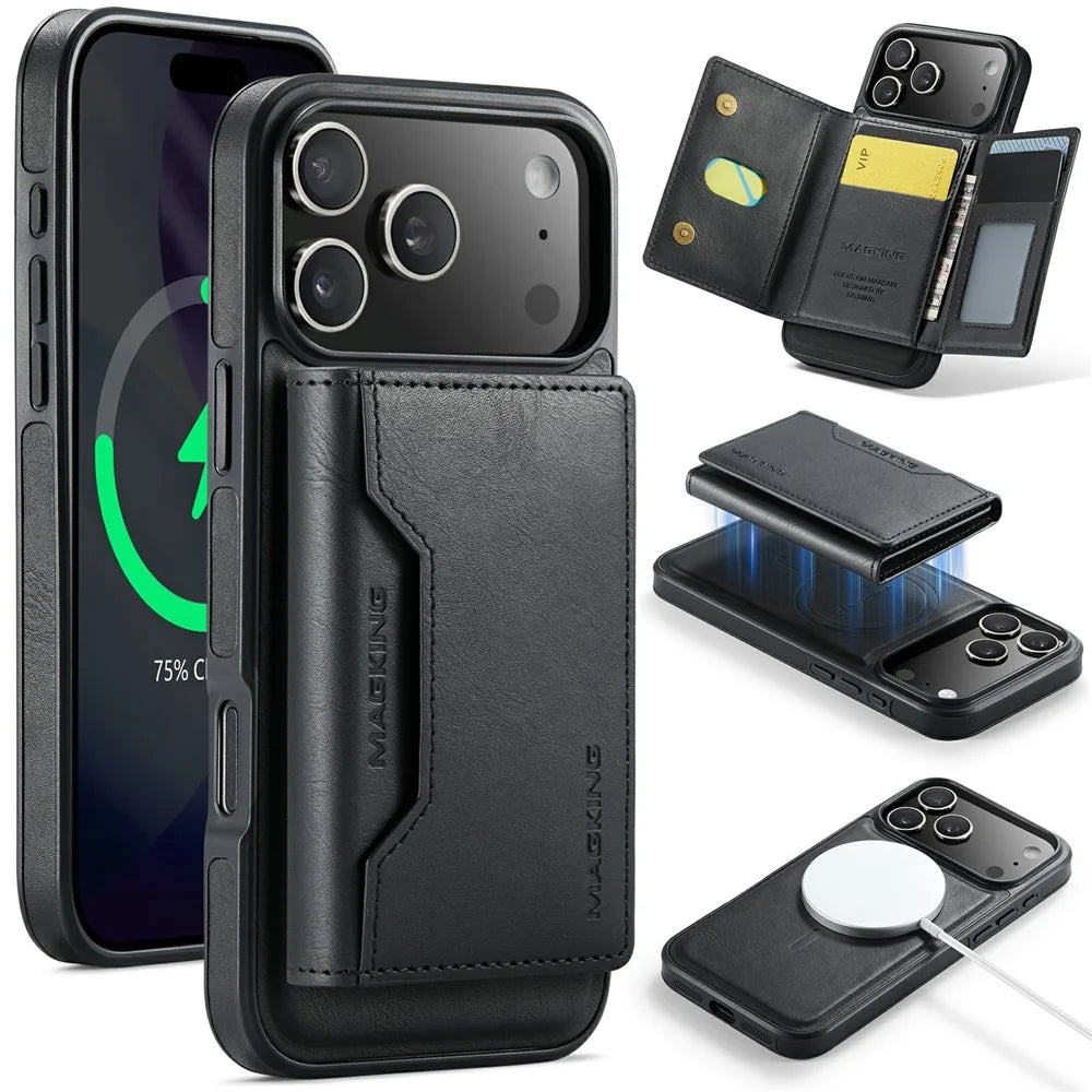 MAGKING K2 Series For iPhone 18 Pro Max / 17 Pro Max Case Compatible with MagSafe PC + TPU + PU Phone Cover - Black - 1