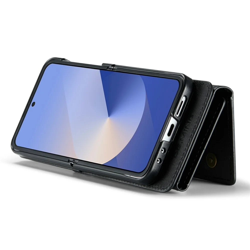 DG.MING M6 Series For Samsung Galaxy Z Flip6 5G  /  Z Flip7 FE 5G Foldable Case PU + PC Phone Cover with Wallet  /  Shoulder Strap - Black - 4