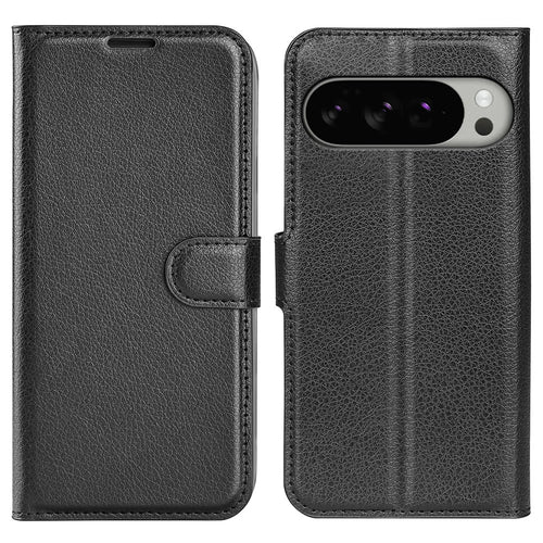 AMORUS For Google Pixel 10 Pro XL Wallet Case Litchi Texture Shockproof Leather Flip Stand Phone Cover - Black - 1