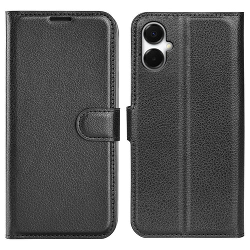 AMORUS For Samsung Galaxy A06 5G Wallet Case Litchi Texture Shockproof Leather Flip Stand Phone Cover - Black - 1
