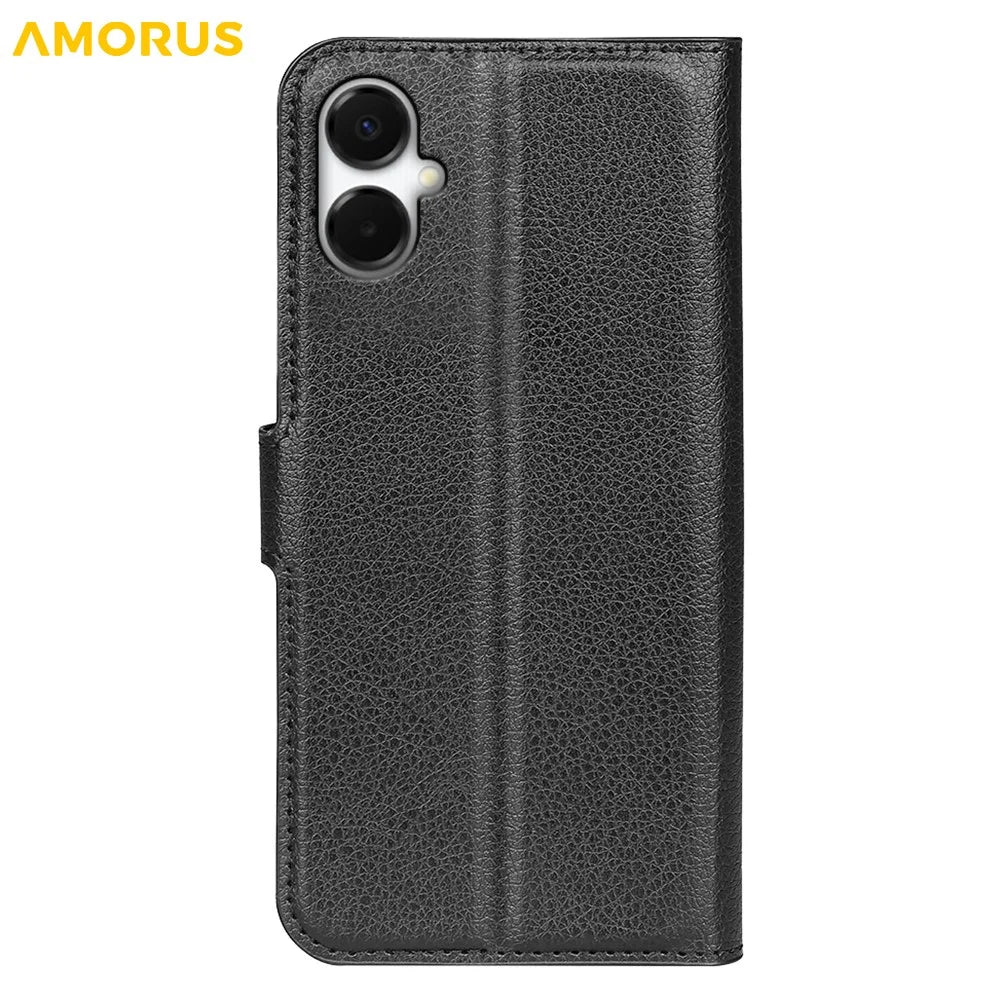 AMORUS For Samsung Galaxy A06 5G Wallet Case Litchi Texture Shockproof Leather Flip Stand Phone Cover - Black - 7