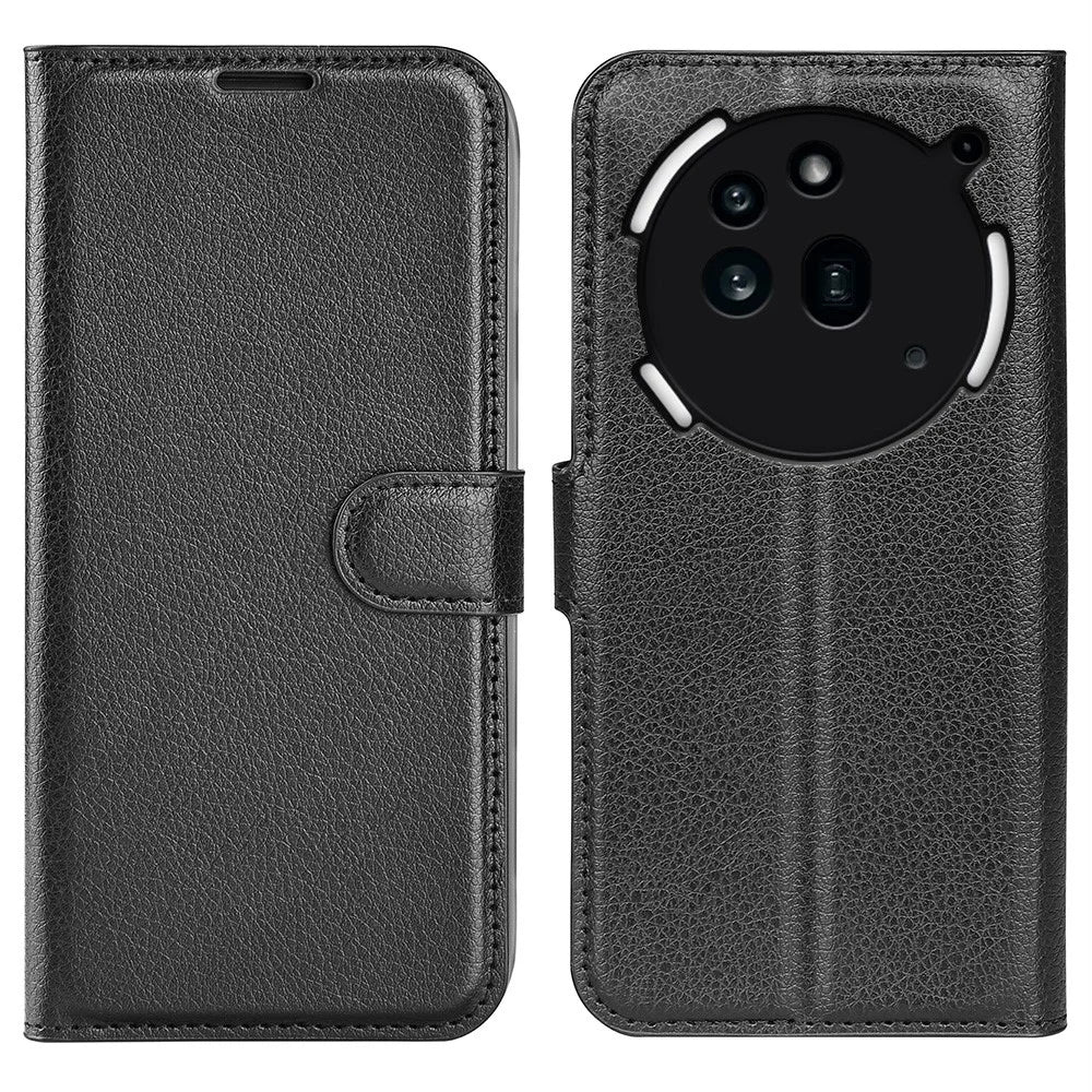 AMORUS For Nothing Phone (3a) Pro Wallet Case Litchi Texture Shockproof Leather Flip Stand Phone Cover - Black - 1