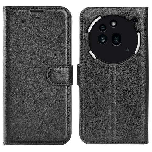 AMORUS For Nothing Phone (3a) Pro Wallet Case Litchi Texture Shockproof Leather Flip Stand Phone Cover - Black - 1