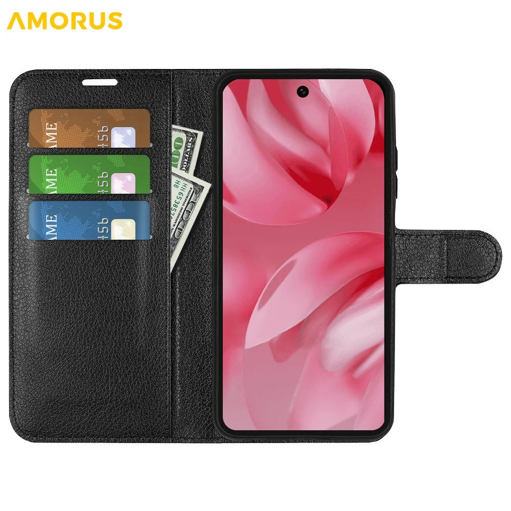 AMORUS For Google Pixel 10 Wallet Case Litchi Texture Shockproof Leather Flip Stand Phone Cover - Black - 2