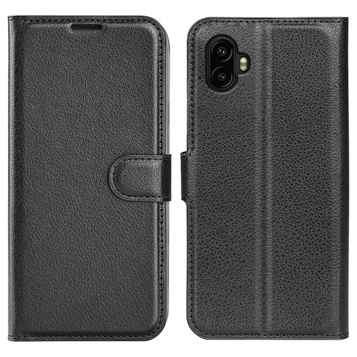 AMORUS For Samsung Galaxy XCover7 Pro Wallet Case Litchi Texture Shockproof Leather Flip Stand Phone Cover - Black - 1