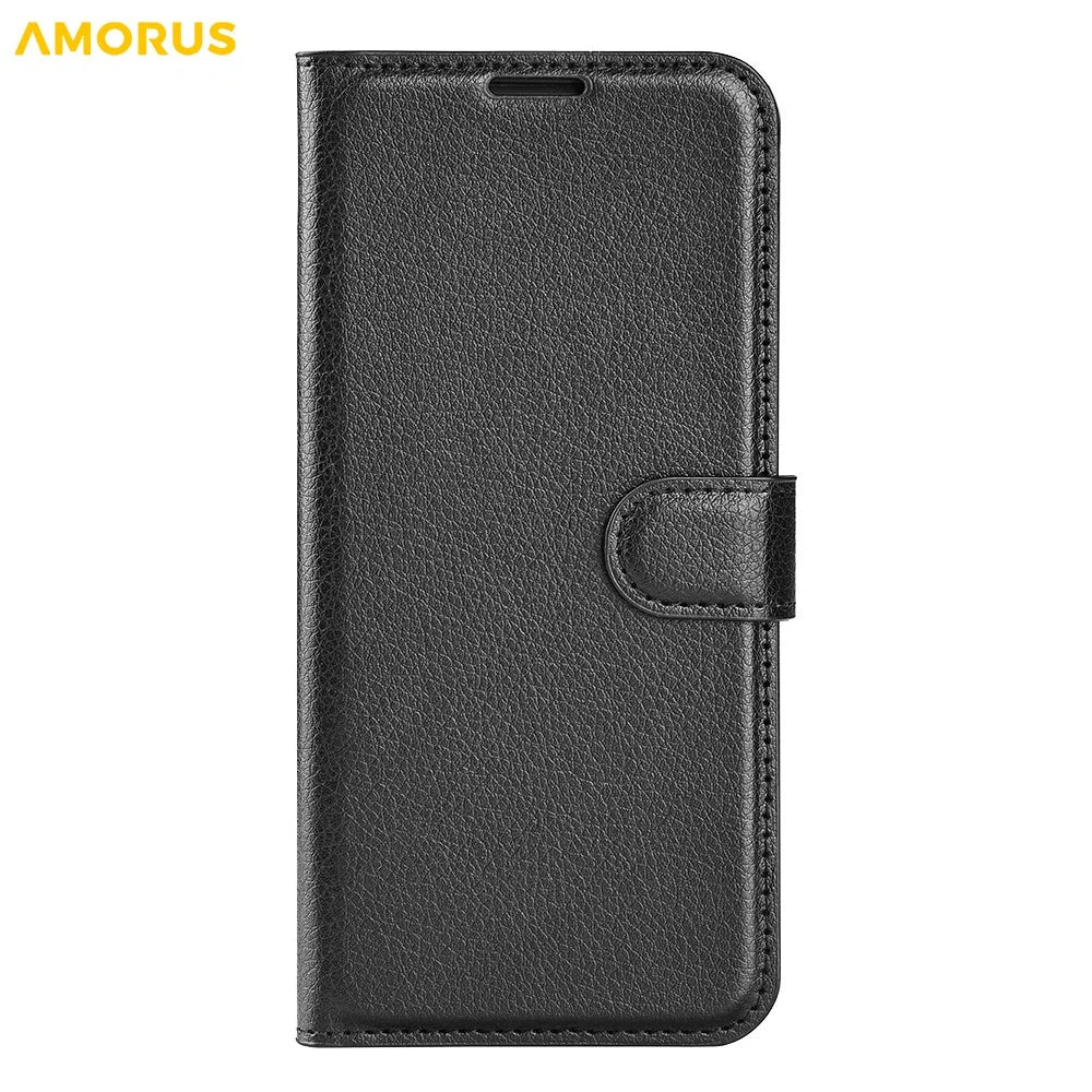 AMORUS For Samsung Galaxy XCover7 Pro Wallet Case Litchi Texture Shockproof Leather Flip Stand Phone Cover - Black - 7
