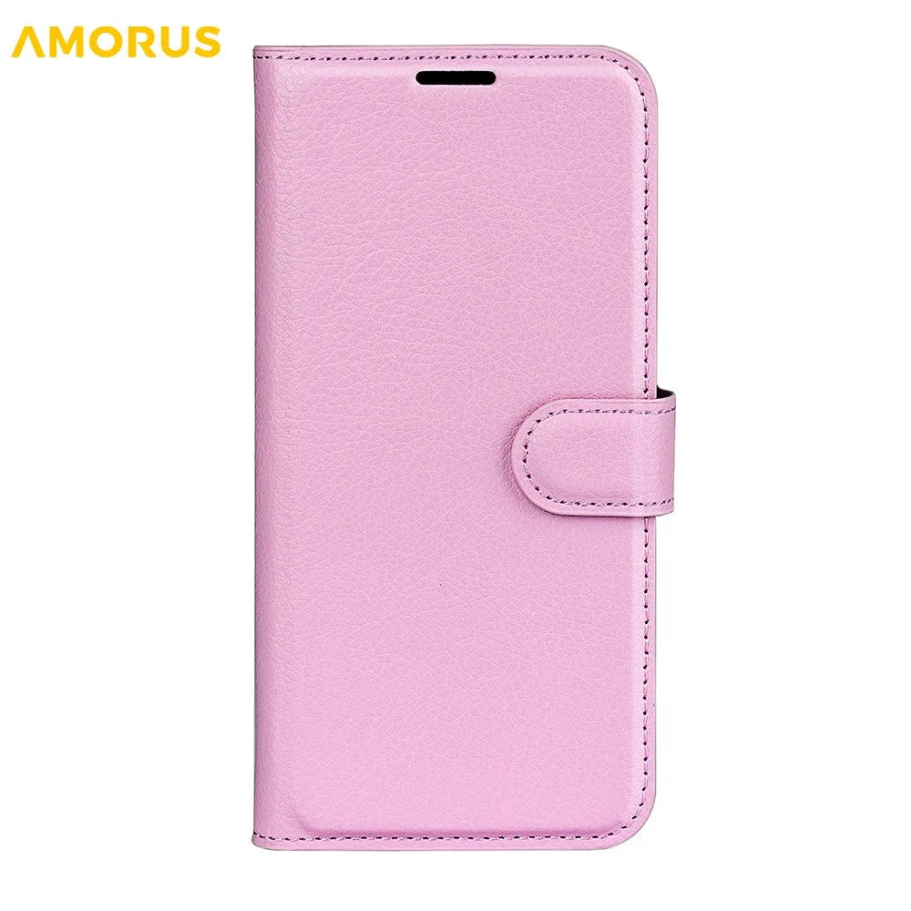 AMORUS For OnePlus 13T 5G Wallet Case Litchi Texture Shockproof Leather Flip Stand Phone Cover - Pink - 5