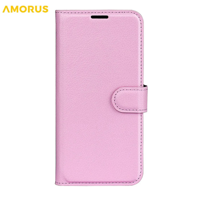 AMORUS For OnePlus 13T 5G Wallet Case Litchi Texture Shockproof Leather Flip Stand Phone Cover - Pink - 5