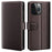 AMORUS For iPhone 15 Pro Max Stand Cases Calf Texture Genuine Split Leather Wallet Phone Cover - Brown - 1