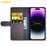 AMORUS For iPhone 14 Pro Max Stand Cases Calf Texture Genuine Split Leather Wallet Phone Cover - Brown - 2