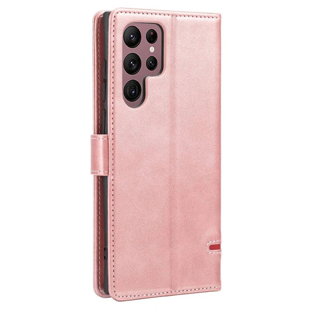 Anti-drop Phone Cover For Samsung Galaxy S23 Ultra, Splicing Flip Leather Case Wallet Stand with Magnetic Closing Clasp - Pink - 2