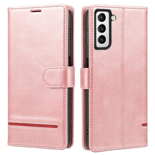 Magnetic Closing Clasp Phone Cover For Samsung Galaxy S23, Splicing PU Leather Full Protection Cell Phone Case Wallet Stand - Pink - 1