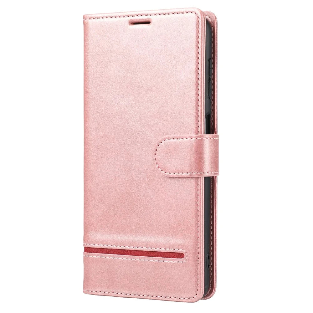 Magnetic Closing Clasp Phone Cover For Samsung Galaxy S23, Splicing PU Leather Full Protection Cell Phone Case Wallet Stand - Pink - 2