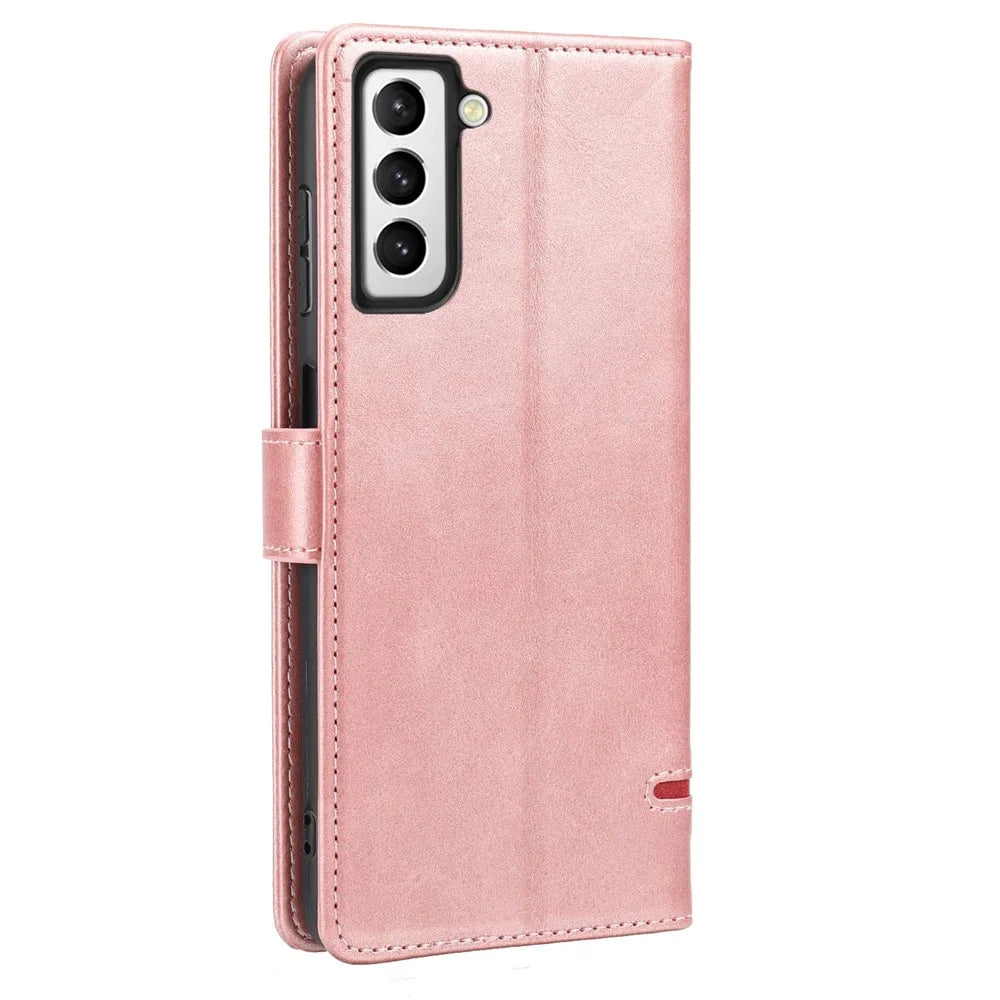 Magnetic Closing Clasp Phone Cover For Samsung Galaxy S23, Splicing PU Leather Full Protection Cell Phone Case Wallet Stand - Pink - 3