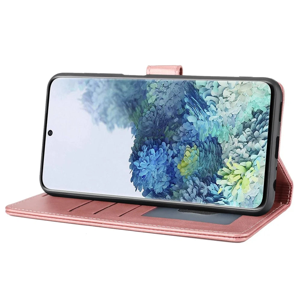 Magnetic Closing Clasp Phone Cover For Samsung Galaxy S23, Splicing PU Leather Full Protection Cell Phone Case Wallet Stand - Pink - 5
