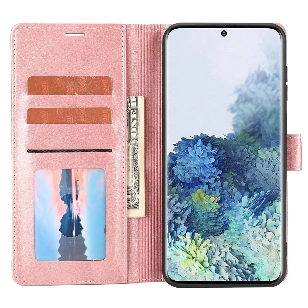 Magnetic Closing Clasp Phone Cover For Samsung Galaxy S23, Splicing PU Leather Full Protection Cell Phone Case Wallet Stand - Pink - 7