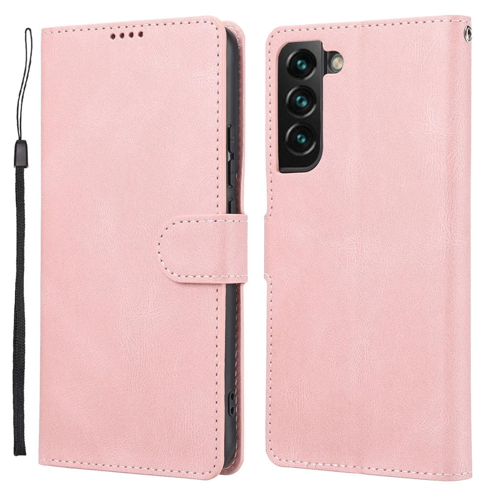 Shockproof Phone Case For Samsung Galaxy S23, PU Leather Flip Wallet Stand Magnetic Closure Smartphone Cover with Strap - Pink - 1