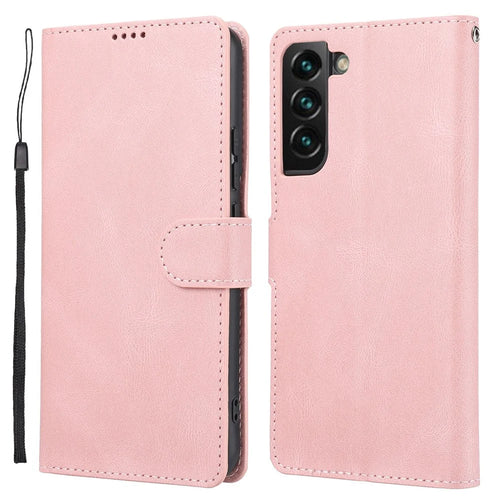 Shockproof Phone Case For Samsung Galaxy S23, PU Leather Flip Wallet Stand Magnetic Closure Smartphone Cover with Strap - Pink - 1