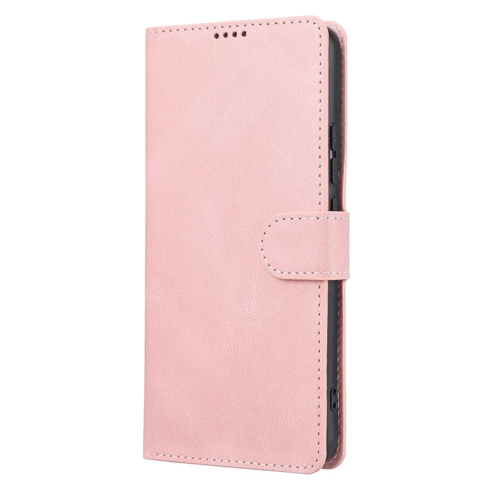 Shockproof Phone Case For Samsung Galaxy S23, PU Leather Flip Wallet Stand Magnetic Closure Smartphone Cover with Strap - Pink - 2