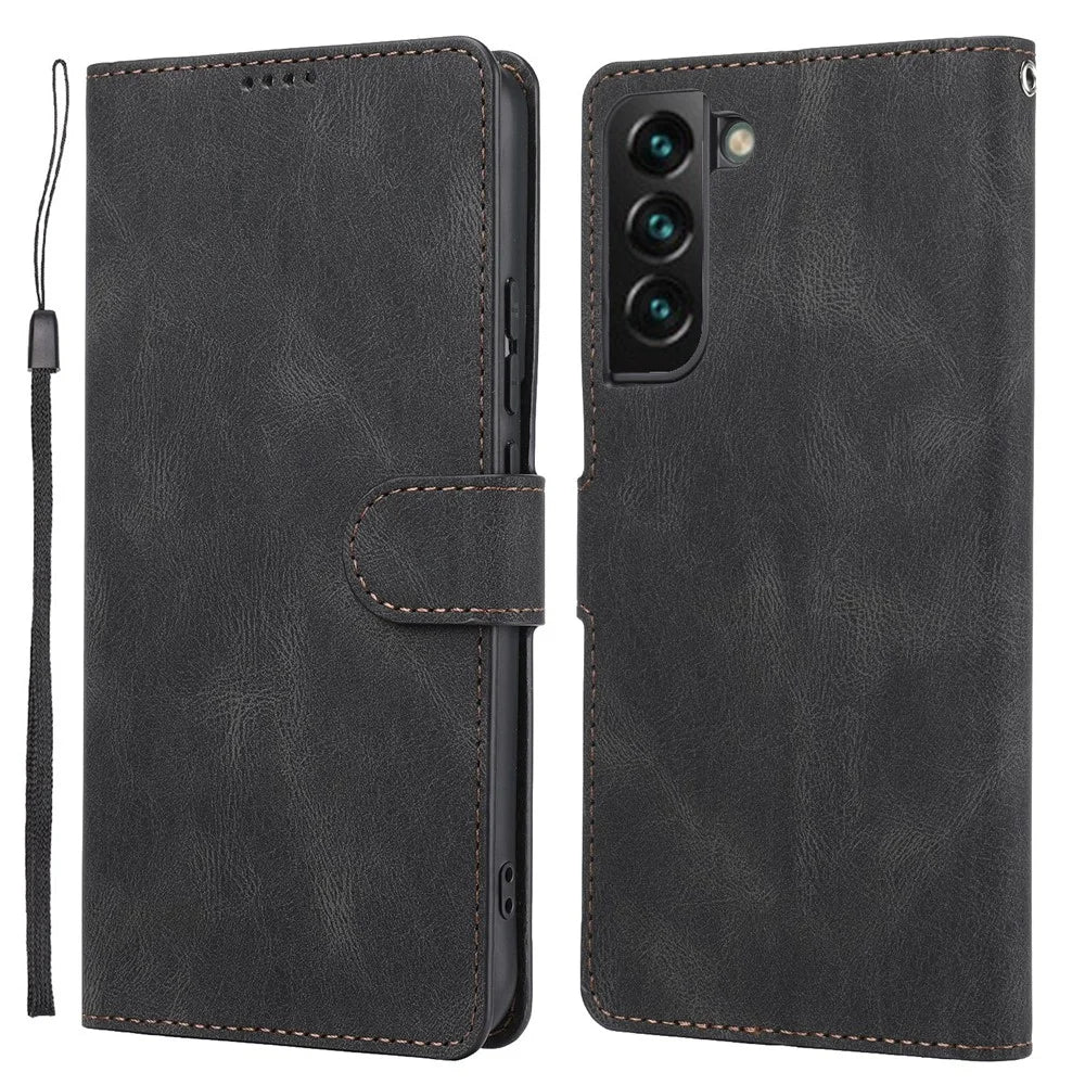 Anti-drop Magnetic Closure Phone Cover For Samsung Galaxy S23+, PU Leather Flip Phone Case Stand Wallet with Strap - Black - 1
