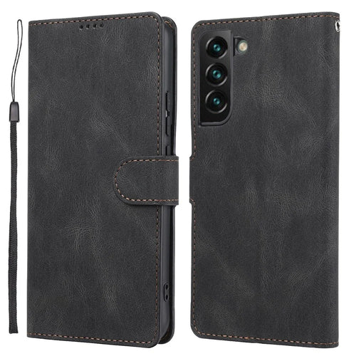 Anti-drop Magnetic Closure Phone Cover For Samsung Galaxy S23+, PU Leather Flip Phone Case Stand Wallet with Strap - Black - 1