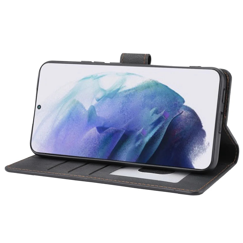 Anti-drop Magnetic Closure Phone Cover For Samsung Galaxy S23+, PU Leather Flip Phone Case Stand Wallet with Strap - Black - 5