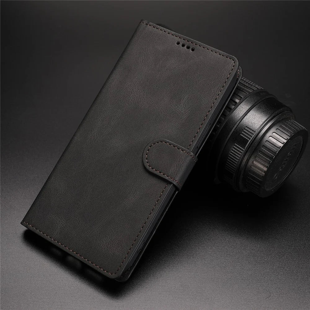 Anti-drop Magnetic Closure Phone Cover For Samsung Galaxy S23+, PU Leather Flip Phone Case Stand Wallet with Strap - Black - 7
