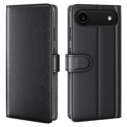 AMORUS For 	iPhone Air Stand Cases Calf Texture Genuine Split Leather Wallet Phone Cover - Black - 1
